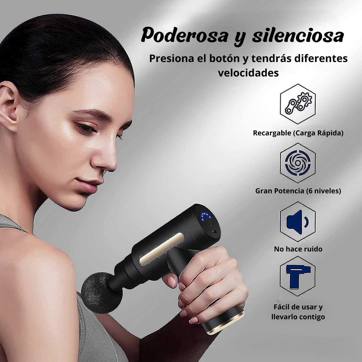 Massage Pro™ – Pistola Masajeadora Silenciosa y Potente – Masajes Profesionales Desde Casa 🏠